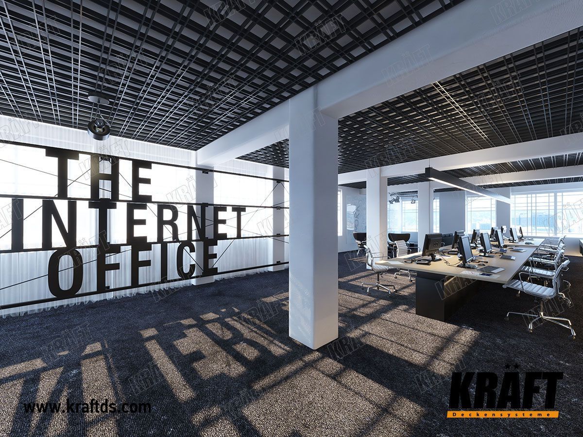 interiér kanceláře s nepravidelným rastrem podhledu