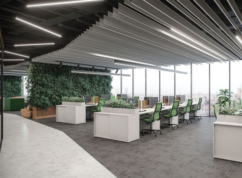 Open space kancelář s lamelovým podhledem